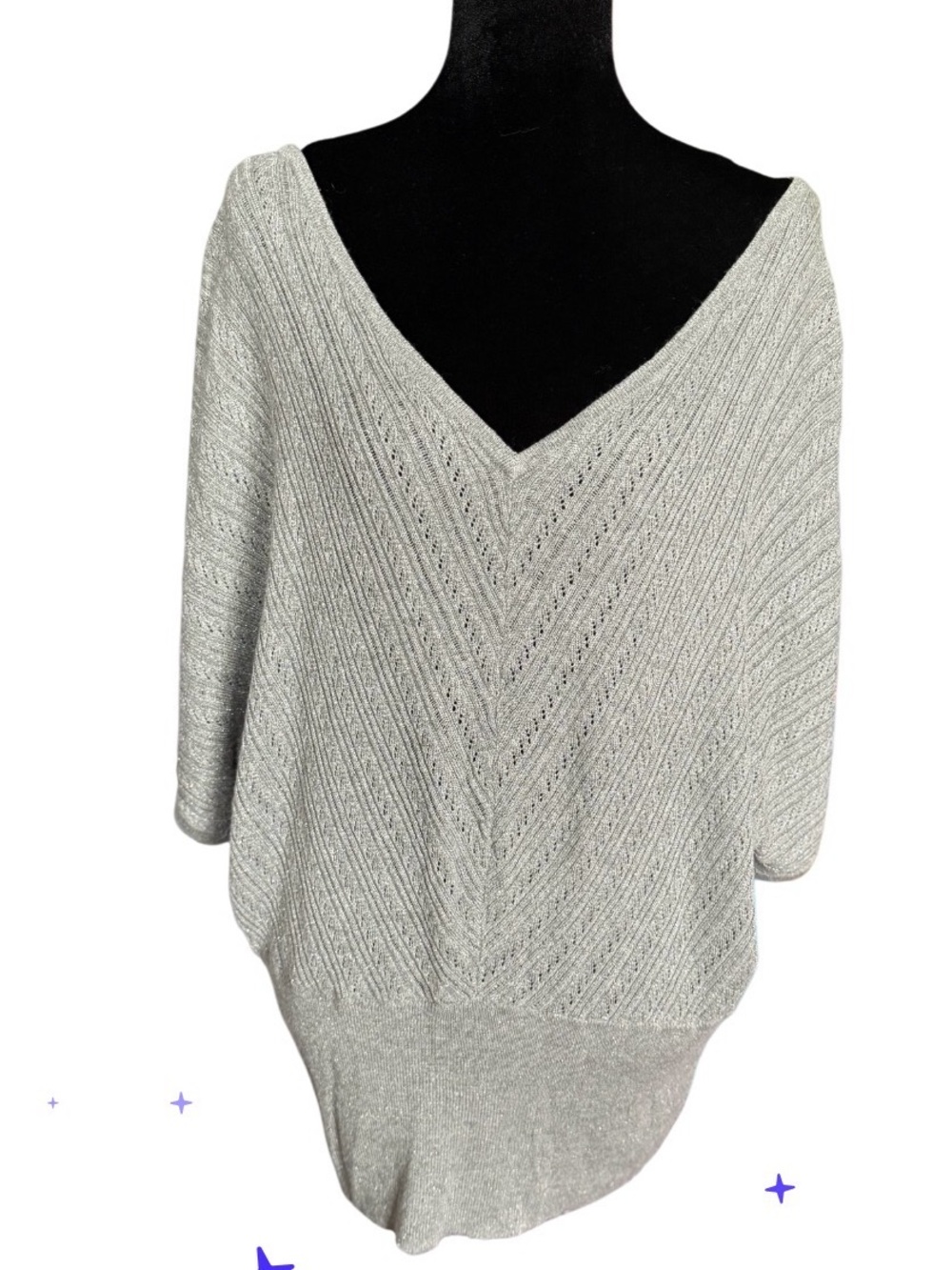 Lane Bryant Silver V-Neck Lightweight Knit Sweater